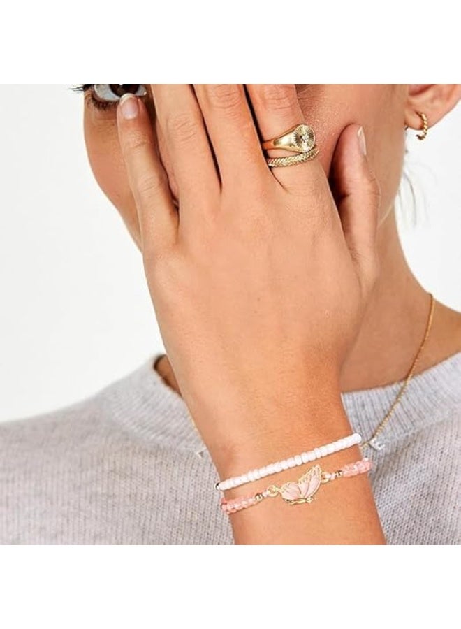 CLENEA BFF Bracelets for 2, Butterfly Matching Bracelets, Set of 4 Adjustable Strand, Best Friends Bracelet, Friendship Bracelets, Braided Rope, Jewelry Gifts, for Teen Girls Women Couples, Pink and White - Image 4